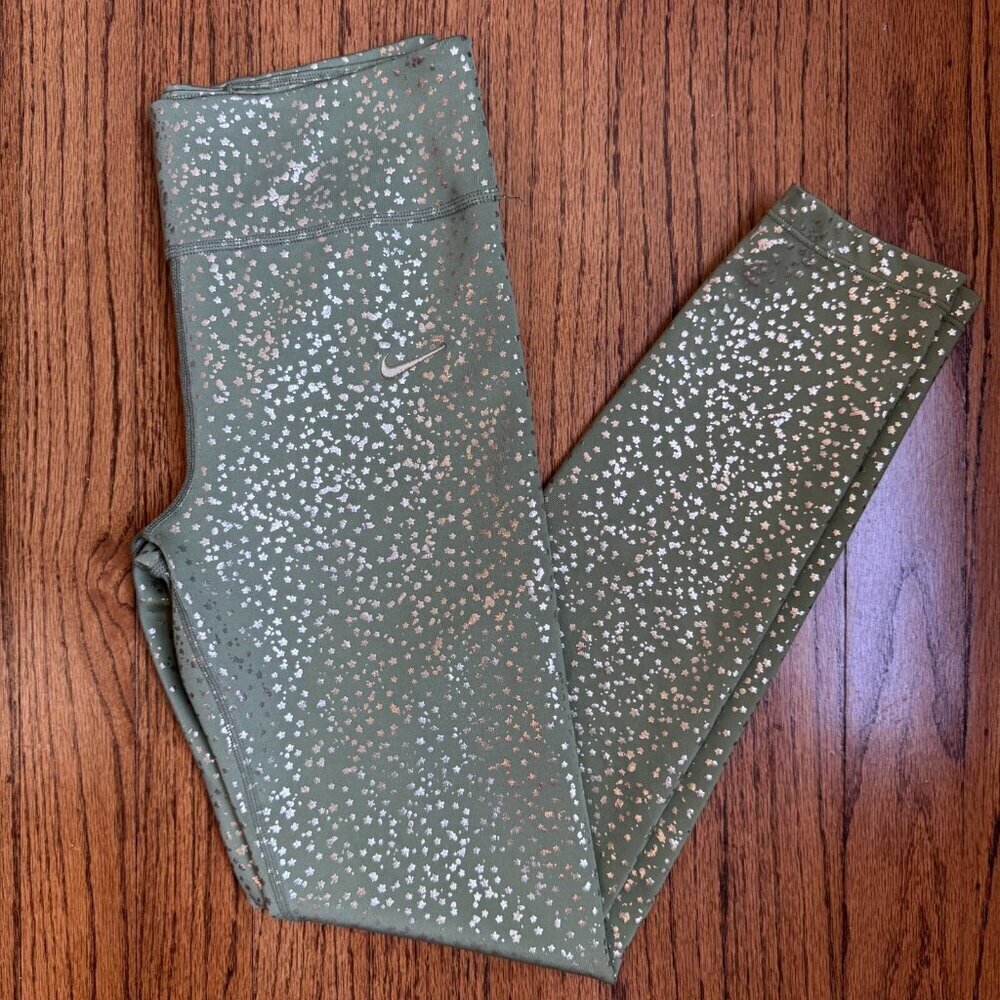 Nike Dri-FIT One Big Kids Girls Size L Leggings Green and Gold